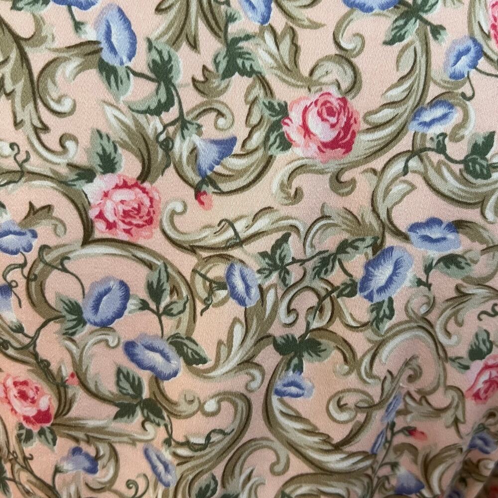 Vintage 90s Susan Bristol Floral Rayon Matching Skirt Blouse Set Pink USA 8 - Picture 8 of 13